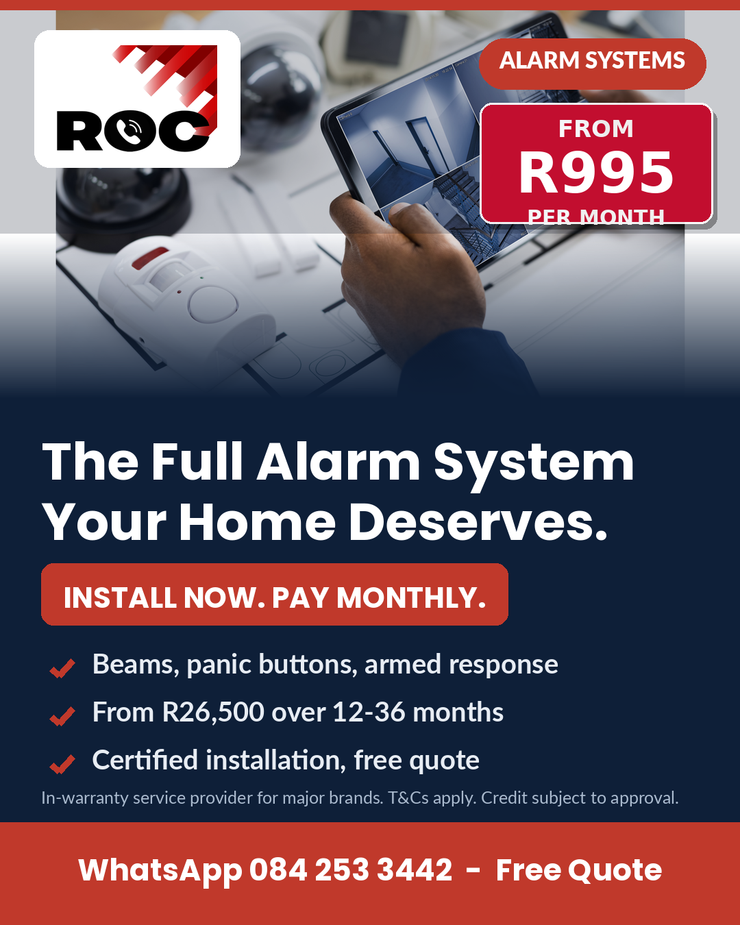 Alarm System — install now, pay monthly from R995/month